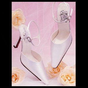 White silk wedding shoes